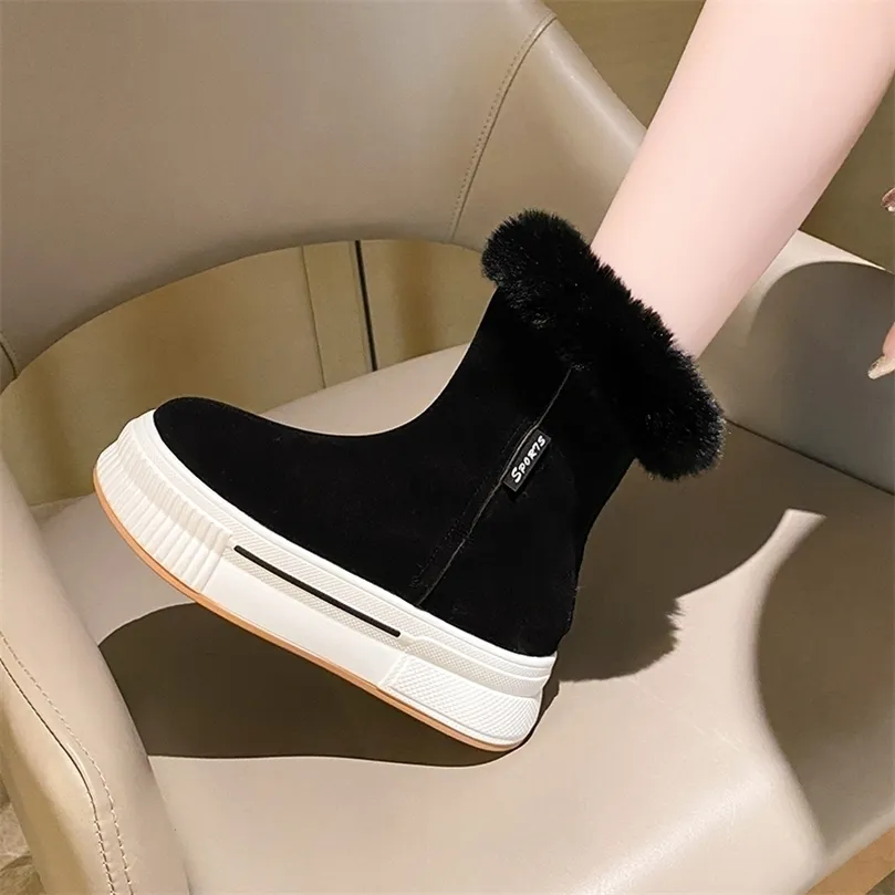 Bottes dames cheville femmes hiver chaud en peluche fourrure neige daim chaussures en cuir sans lacet confortable chaussures pour femmes 2023 221007