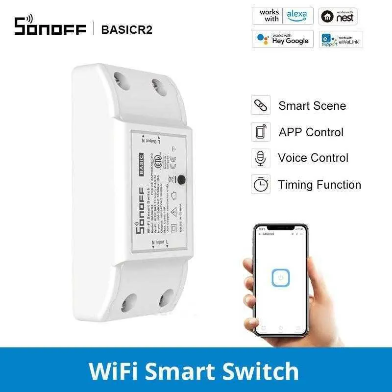 Akıllı Ev Kontrol Sonoff Basicr2 Otomasyon DIY Akıllı WiFi Kablosuz Uzaktan Kumanda Evrensel Röle Modülü Ewelink ile Çalışır