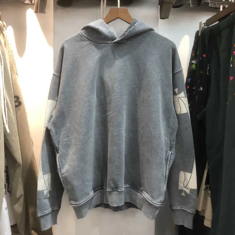 Pull à capuche en éponge pour hommes, marque de mode, Vintage, lavage de l'eau, vieux, ample, manteau décontracté, automne et hiver 2022