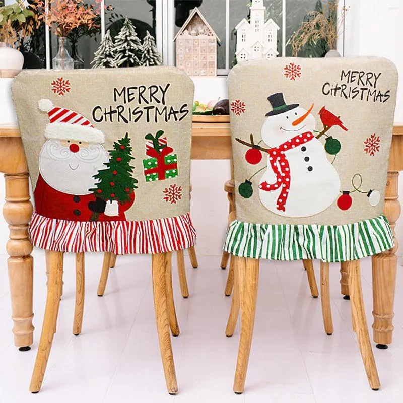 Chair Covers 1PC Non-woven Christmas Cover Dress Classic Santa Claus Snowman Burlap Kitchen Dining Slipcovers Home Party Decor