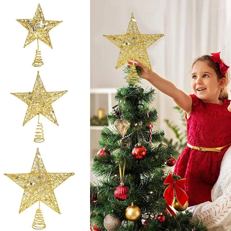 Décorations de noël 12 cm/15 cm/20 cm paillettes arbre haut étoile maison ornement noël fête accessoires enfants cadeaux bébé douche année