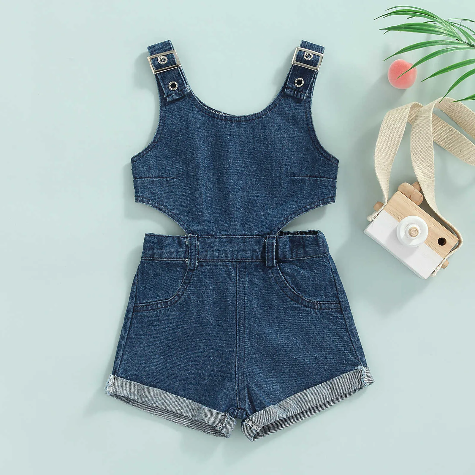 Rompers Fashion Kid Girl Summer Denim Mumpsuit de macacão sem mangas Saltações de ombro de ombro de caídas recortados jeans jeans jeans j220922