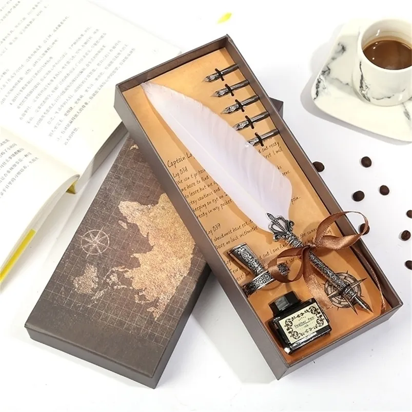 Wholesale Retro Calligraphy Feather Feather Quill Dip Pen Set With Ink ...