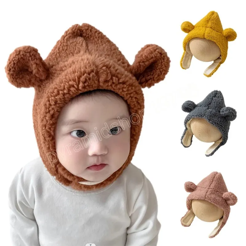 Kuzu yün çocuklar kış şapka karikatür kulaklar bebek kaput sıcak kulaklar ayarlanabilir bebek beanie yürümeye başlayan çocuklar için kızlar için 3-24m