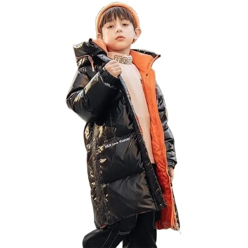 Down Coat Boys Winter Fashion Trend Long Cotton Jacket Barn Tjock Varma kläder Kids Huva Puffer Teens Ytterkläder 5 16y 221007