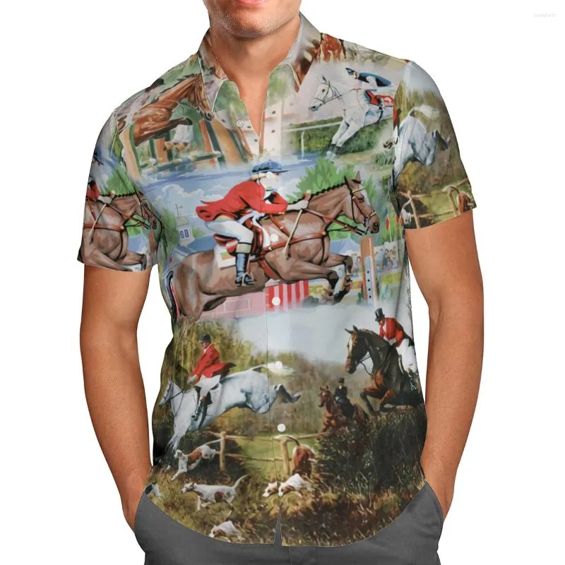 Camicie casual da uomo Spettacolo equestre Stampa 3D Estate Arte traspirante Hawaii Beach Mens Streetwear Manica corta Cool Button Up Tops