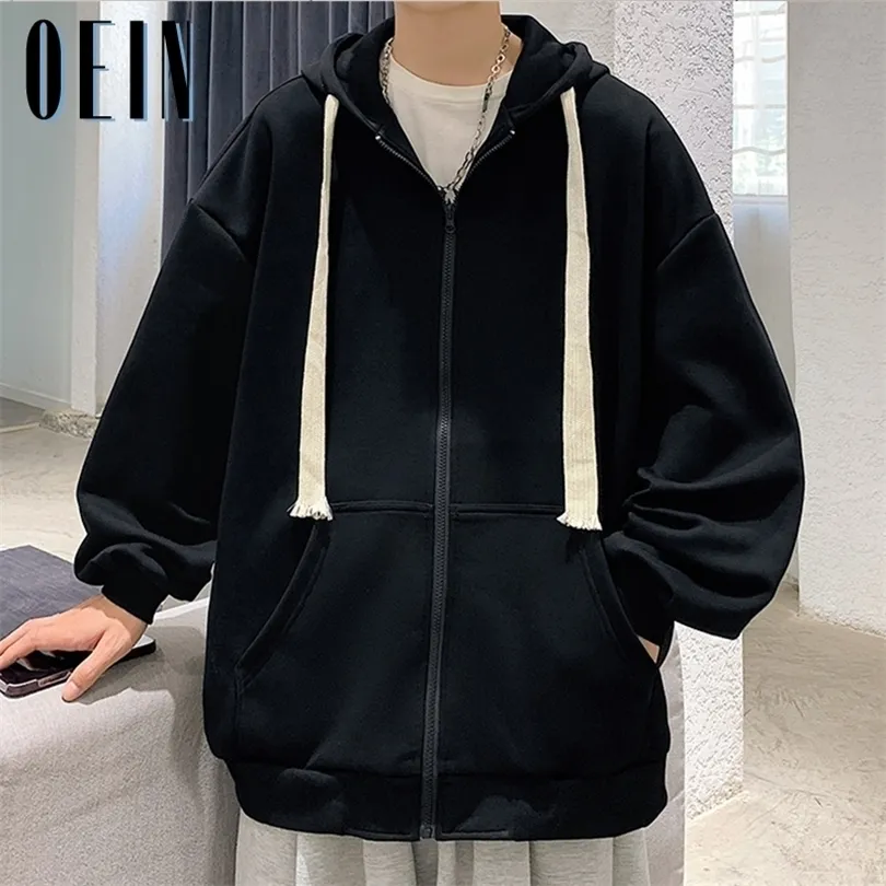 メンズフーディーズスウェットシャツoein men comfy pure zip up up phoodies autumn fleeceフリーススウェットシャツメンヒップホップパーカー