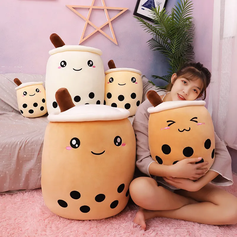 Creative 24cm Fruit Drink Stuffed Soft Pink Strawberry Milk Tea Plush Boba Tea Cup Toy Bubble Pillow Cushion Kids Gift C90