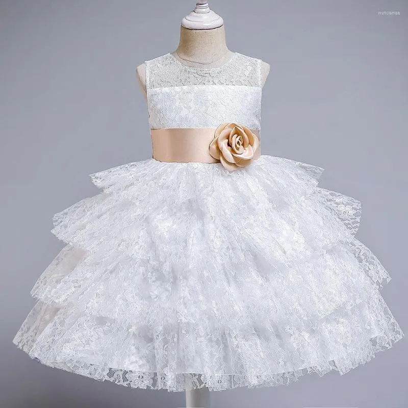 Girl Dresses Lace Formal Sleeveless Wedding Gown Tutu Princess Dress Flower Girls White Children Clothing Kids Party For Clothes