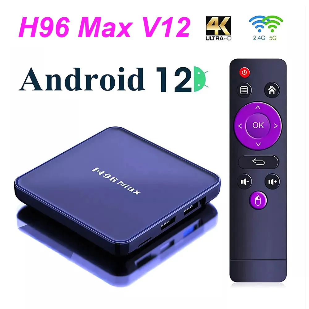 H96 Max V12 Smart TV Box Android 12 4K 4GB RAM 64GB ROM Dual WiFi Media Player Google YouTube Configuração da caixa superior