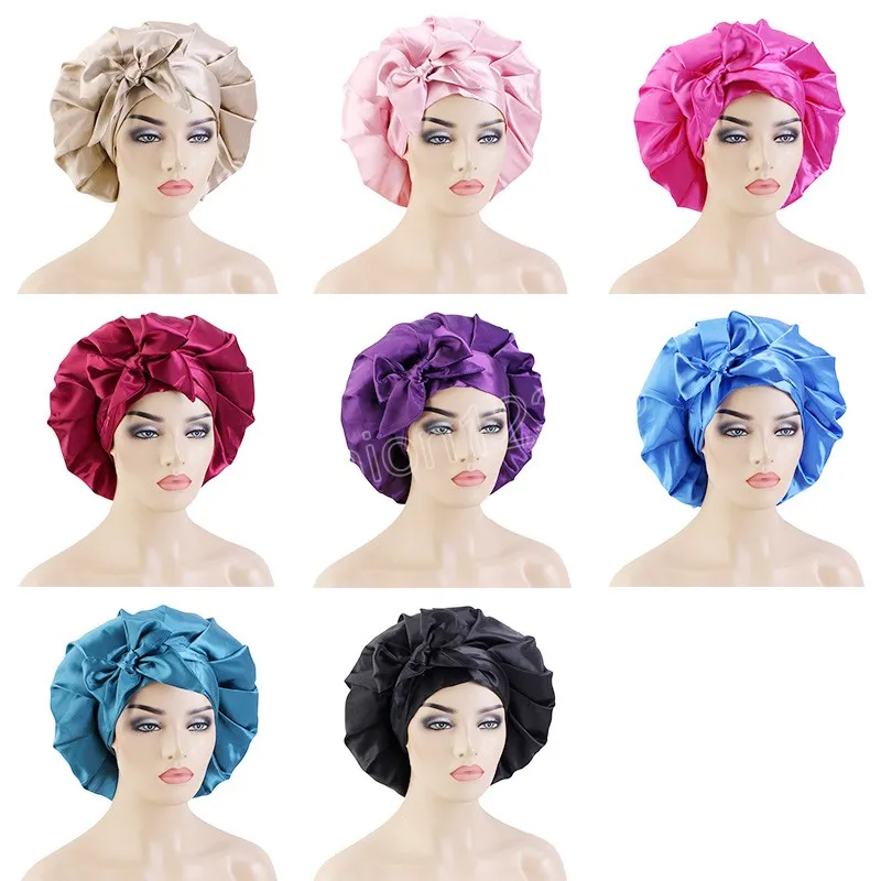 Bonnet en Satin pour femmes avec larges attaches extensibles soins des cheveux longs sommeil chimio chapeau ajuster casquette de coiffure soyeux bonnets de douche