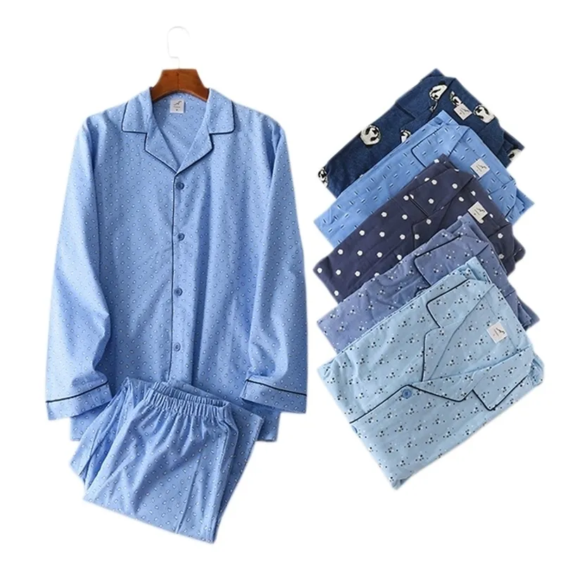 남성용 잠자기 겨울 100 브러시 된 면화 잠옷 세트 남성 잠자기 플러스 크기 캐주얼 격자 무늬 긴 소매 바지 홈웨어 221007