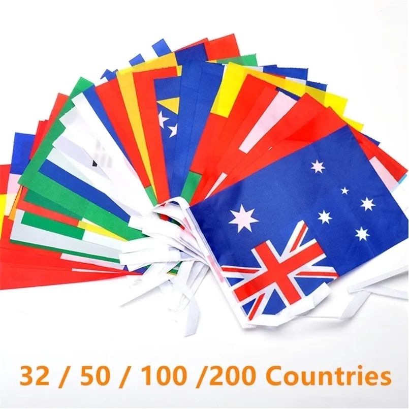 Flagi banerowe 50100200 KRAJE 1 STRING WAKING Międzynarodowy World Bunting Rainbow For Party Decor 221007