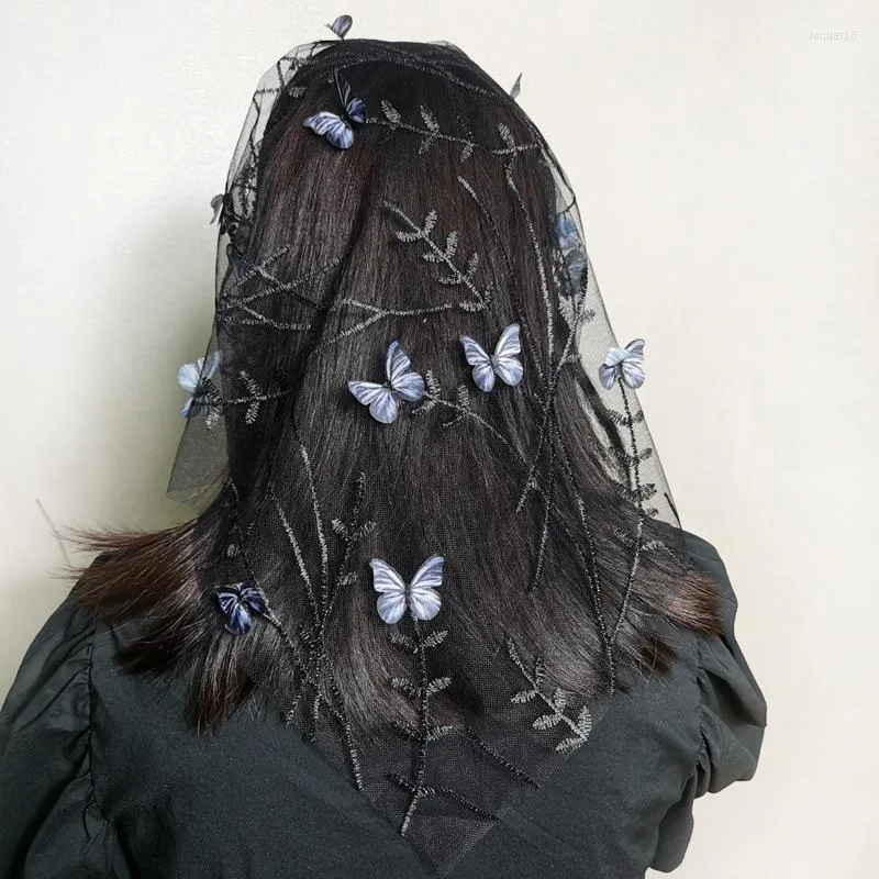 Écharpes femmes à la tête de la tête de la tête de châle broderie papillon libellule de fleur plume hijab cheveux avec bandeau catholique mantille voile