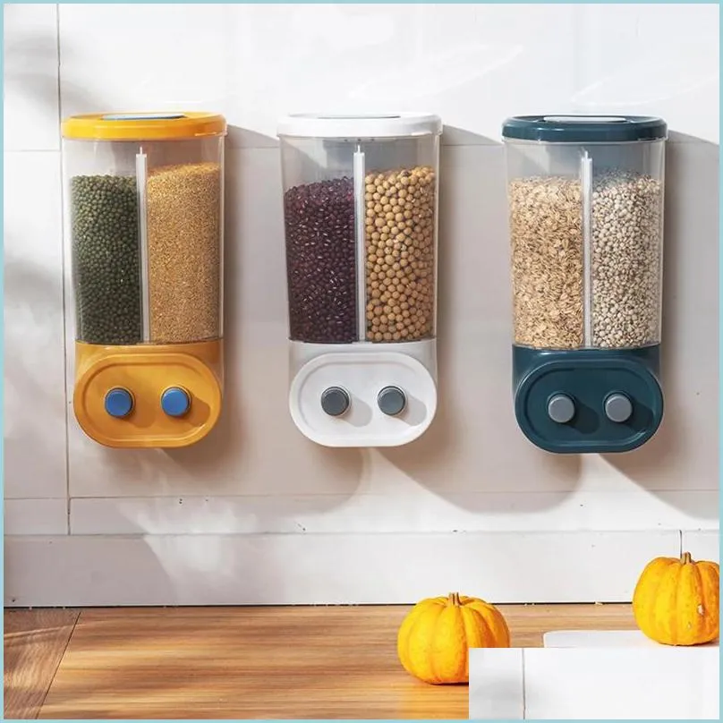 Autres outils de cuisine 6 grilles Distributeur de céréales mural Réservoir de stockage de nourriture scellé pour conteneurs de seau de haricots de riz Presse transparente Dhrg1