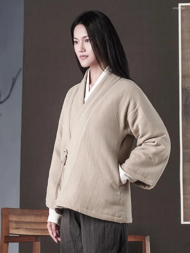 Kopa damski płaszcze Miao Yan Xinkong Ulepszone ubrania Han zagęszczone bawełniane chiński styl zimowy ciepły zen top