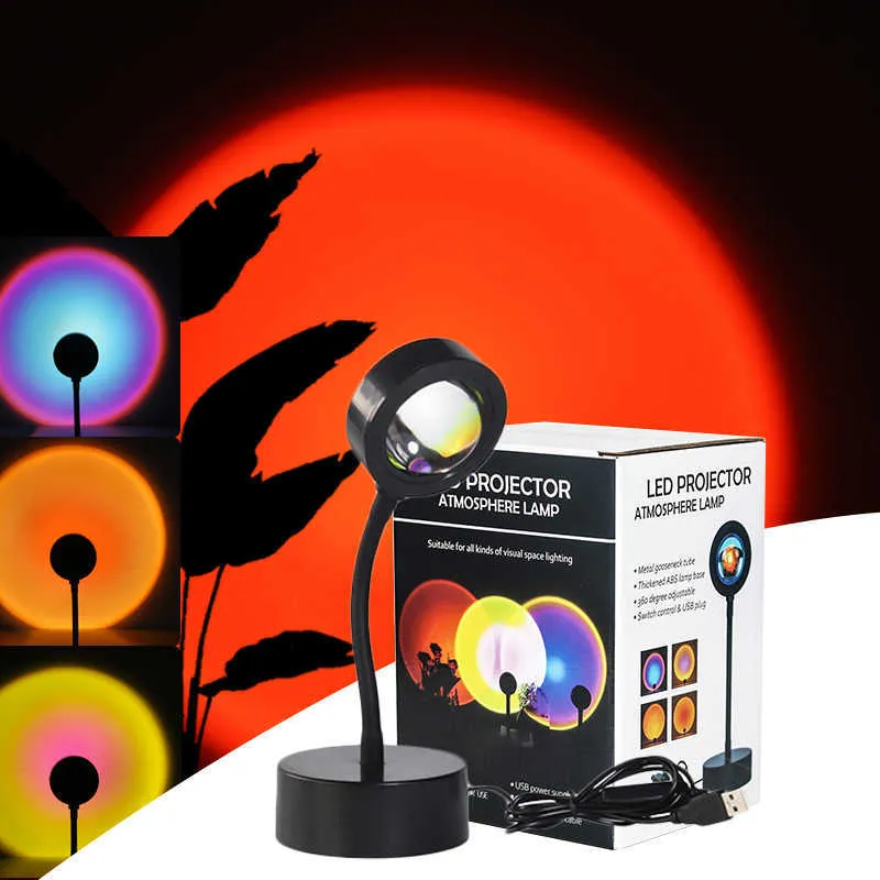 Kontinuierliche Beleuchtung Sonnenuntergang USB LED Nachtlicht Regenbogen Projektionslampe Atmosphäre Sonnenprojektion für Schlafzimmer Hintergrund Wand Tiktok Dekoration