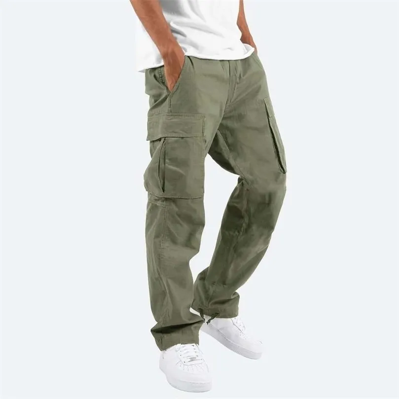 Mens Pants Cargo Pants Trousers For Men Full Length Solid Color Loose Multipocket Summer Drawstring Pockets Pants Streetwear 221007