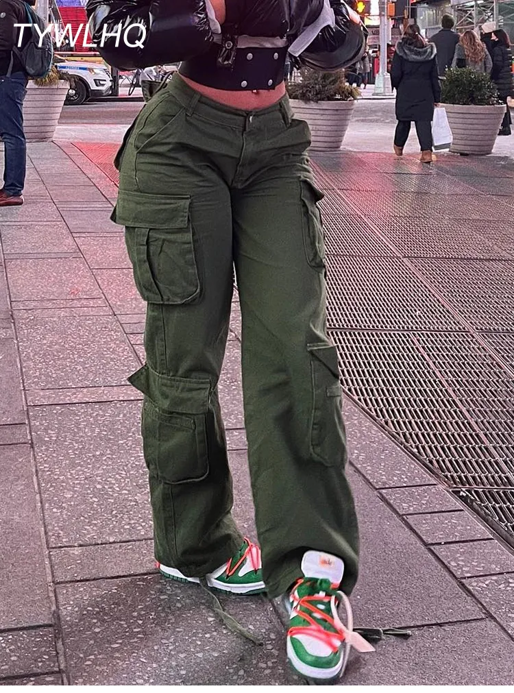 Vintage Army Green Loose Cargo Pants Womens With Pockets For Women  Streetwear Straight High Waist Cargo Jeans From Xue03, $26.78