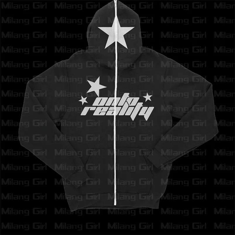 Felpe con cappuccio da uomo Felpe con cappuccio Y2K Cartoon Stars Felpa con zip stampata Uomo gotico Sport Teen Coat Pullover Gothic Manica lunga Giacca oversize Felpe con cappuccio da uomo 221008