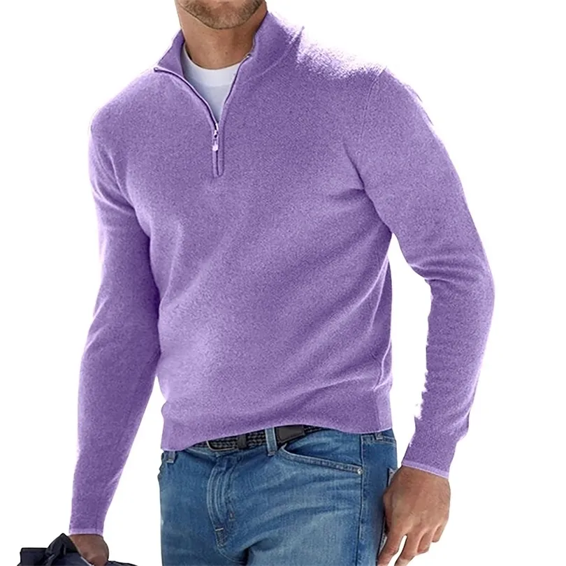 Maglioni da uomo Pullover da uomo Autunno spesso caldo lavorato a maglia solido manica lunga dolcevita maglioni mezza zip caldo pile cappotto invernale abbigliamento comodo 221007