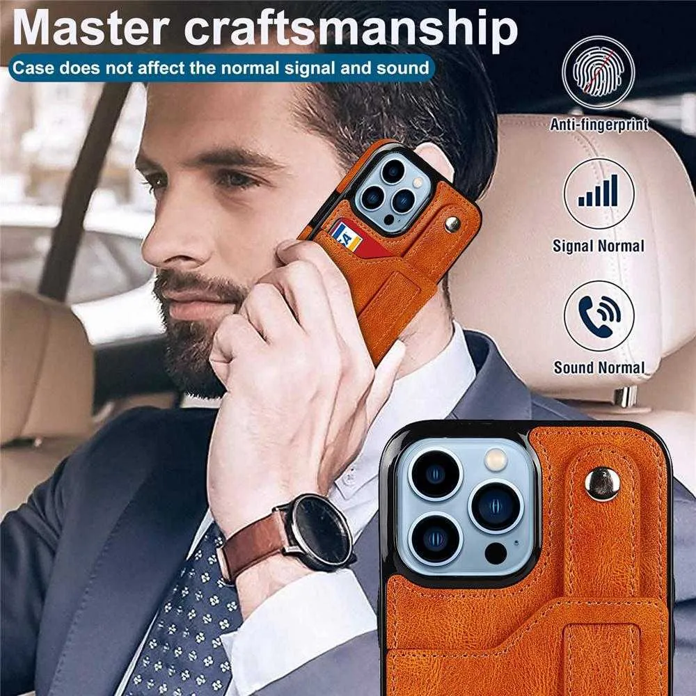 Wristband Kickstand Cases for iPhone 13 12 11 Pro Max XS XR 6 7 8 Plus Case Wallet Leather Case مع جيب البطاقة
