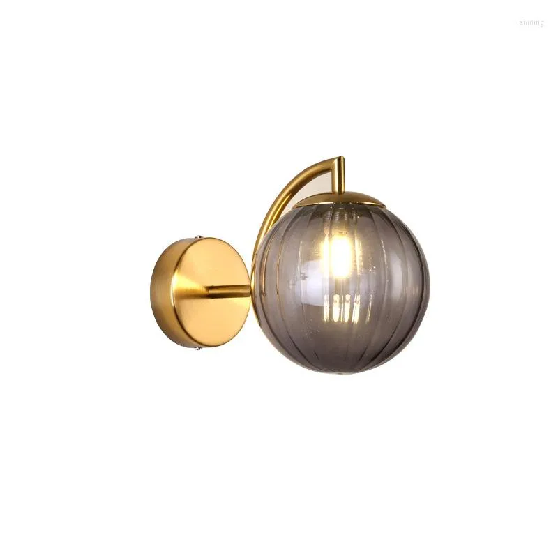 Wall Lamp Postmodern Glass Led Amber Smoky Gray Ball Bedside Colorful Simple Personality Living Room Study Aisle Metal Light