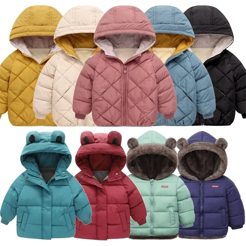 Daunenmantel Kinder Baumwolle gefütterte Parka Mäntel verdicken warme Kleidung Baby Mädchen Reißverschluss Kapuzenjacke Kleinkind Kinder Jungen Winter Outwear 221007