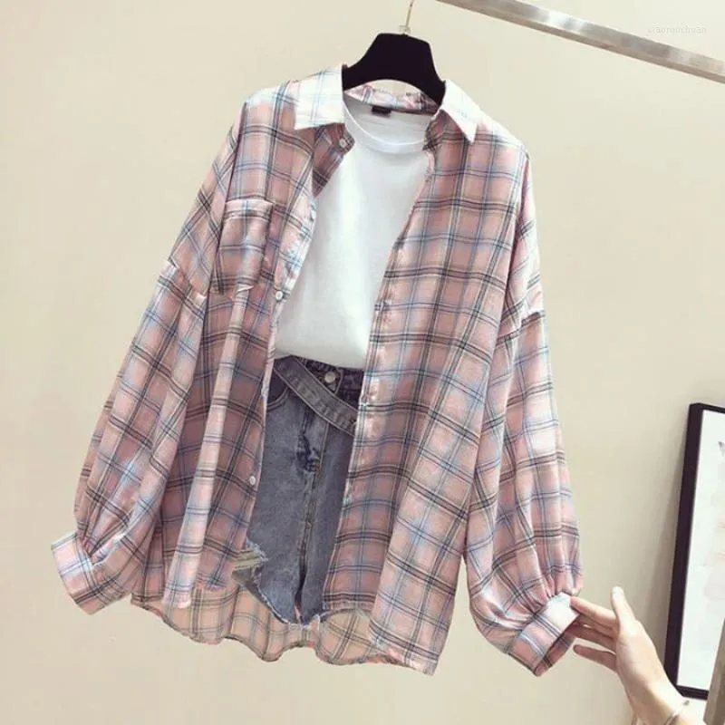 Blouses pour femmes Coréen Plaid Classic Loose Shirts Blouse Femmes quotidien