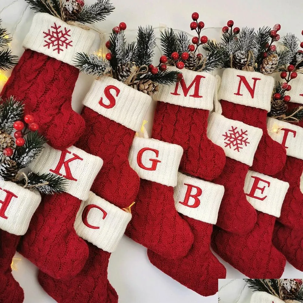 Other Household Sundries Merry Christmas Socks Red Snowflake Alphabet Letters Stocking Tree Pendant Decorations For Home Xmas Gift Dr Dhcrn