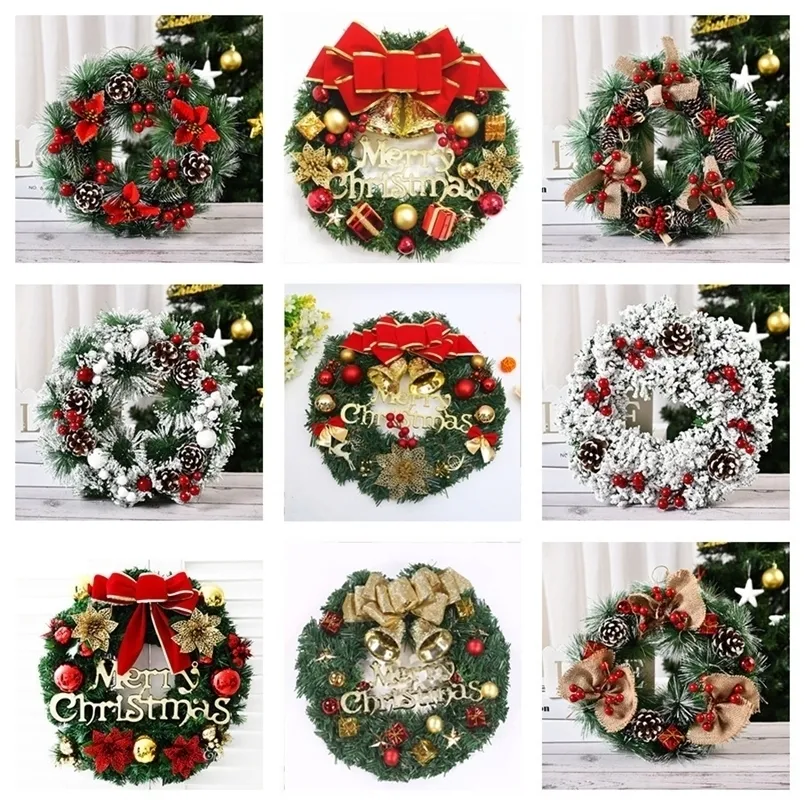 Couronnes de décorations de noël pour porte d'entrée, couronne décorative d'hiver pour la maison avec fleurs, pommes de pin, décor de fête, 221007