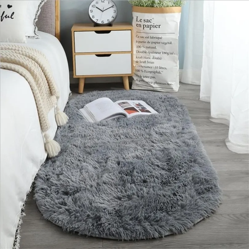 Tapis ovale doux soyeux en peluche tapis moderne décor à la maison salon canapé table basse tapis de sol fille chambre tapis de pied balcon coussin 221008