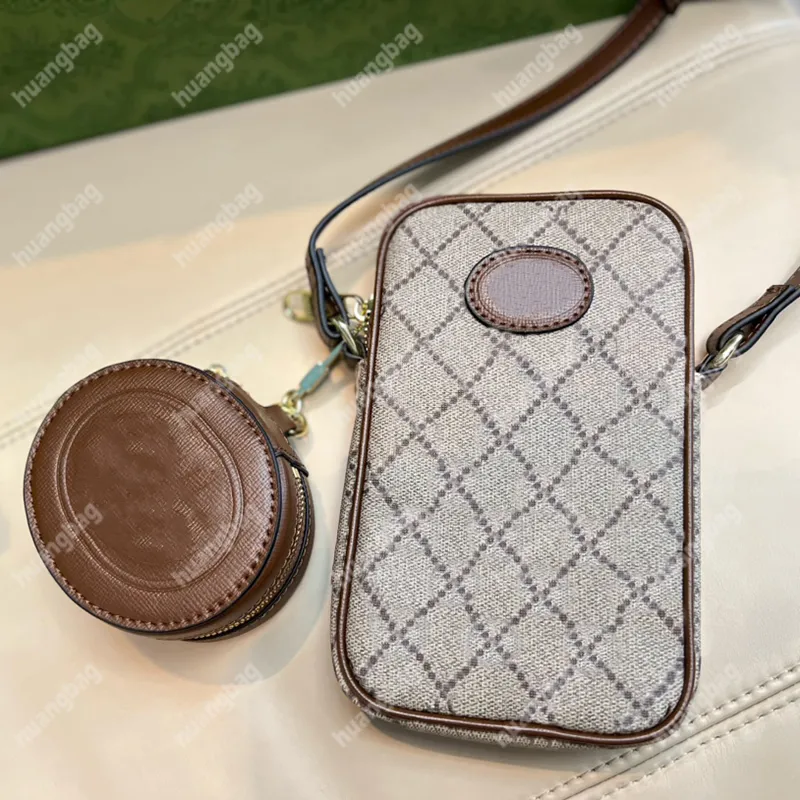 2 st Set Axelväskor Klassisk Crossbody Mini-plånbok Designer Telefonväska Hög Läderväska Kvinnor Cross Body Korthållare Myntplånböcker Mode Handväska Män Plånböcker Fot