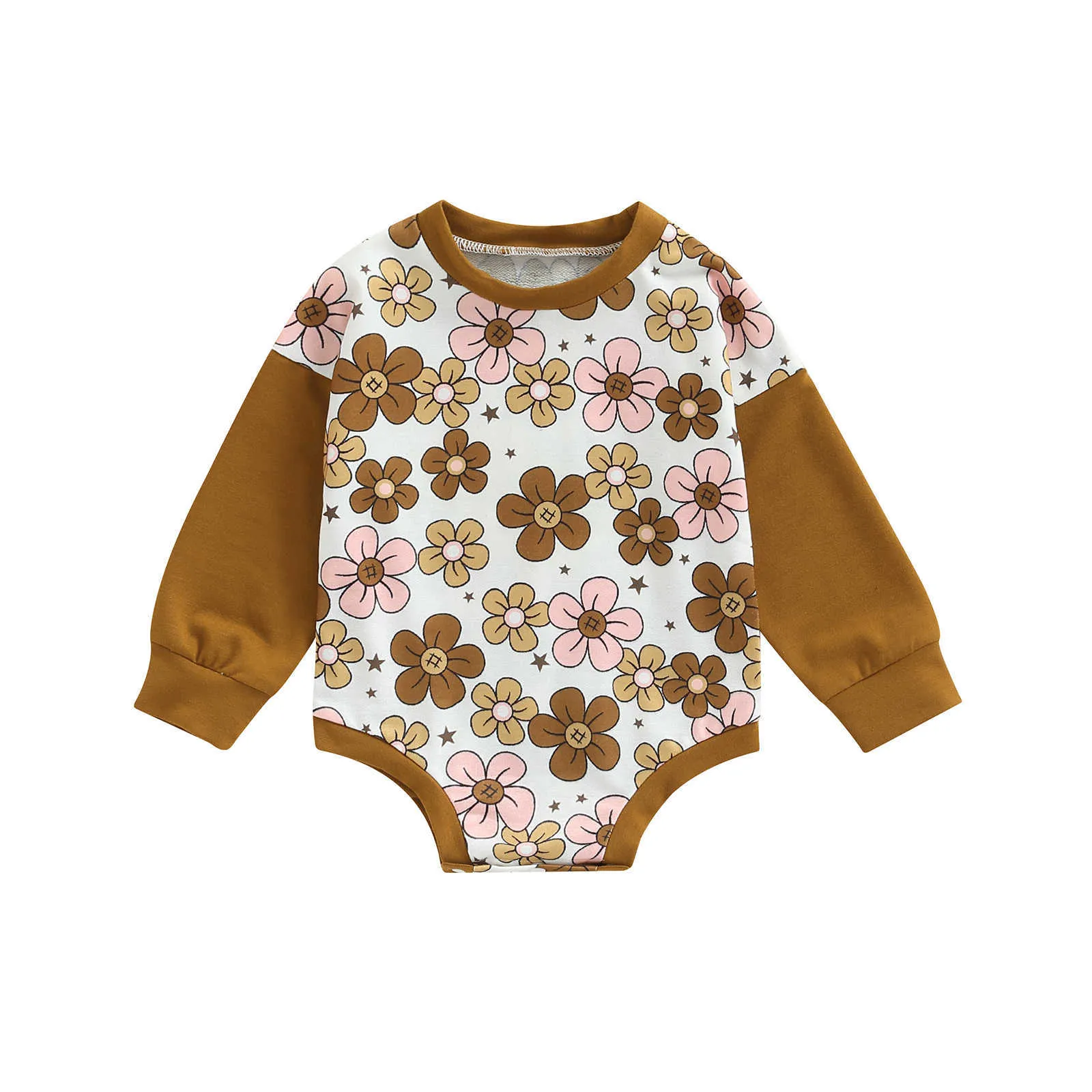 Rompers 024M Baby Girl Spring осенняя одежда с длинными рукавами хлопковые цветочные припечатки комбинезон