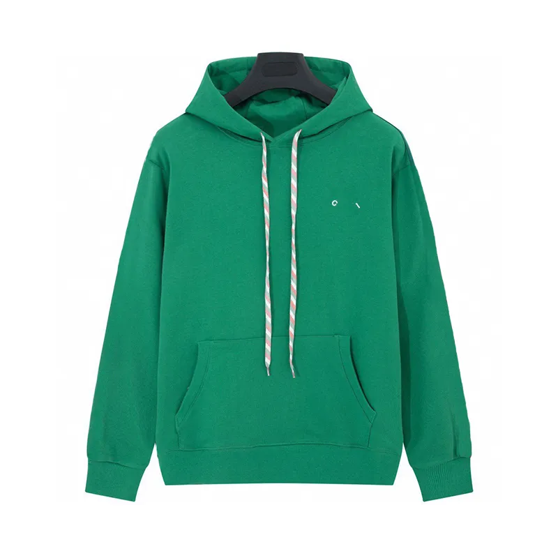 Otoño Diseñador de lujo Sudadera con capucha para hombre Logotipo Bordado Carta Manga larga Suéter con cordón Marca de moda Jersey Cuello redondo Top Blanco Verde Tamaño asiático M-2XL