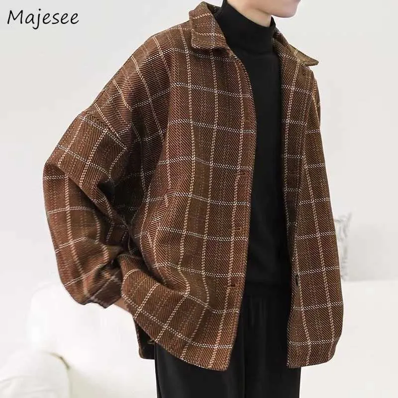 Fourrure pour hommes Fausse Fourrure Automne Hiver Laine Mélanges Hommes Plaid Simple Boutonnage Vintage Collège Manteaux De Laine Mâle Oversize Casual Streetwear BF Manteau De Mode T221007