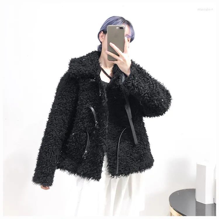 Women's Fur Wool Shearling Jacket Women Faux Suede Lining Coat Winter Thick Warm Rf1901