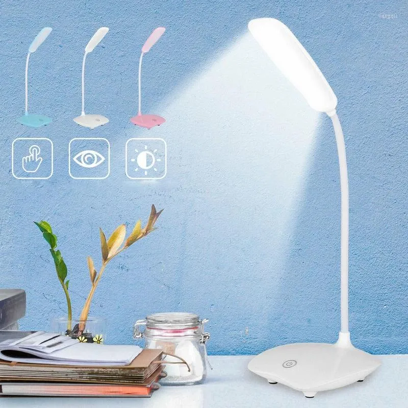 Lampes de table LED Lampe de lecture à gradation à trois vitesses Charge USB Plug-in Blanc Protection des yeux chaud Étudiant Lumière Étude Veilleuses