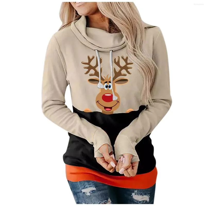 Women's Hoodies Print Sweatshirt Pullover Blouse Long-sleeved Hooded Christmas Casual Shirt