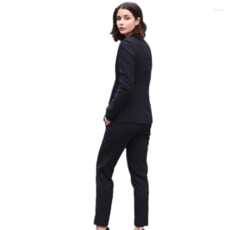 Tweedelige broek voor dames aangepast 2022 Black 2 set vrouwen zakelijk pak blazer formele broekpakken voor bruiloften smoking