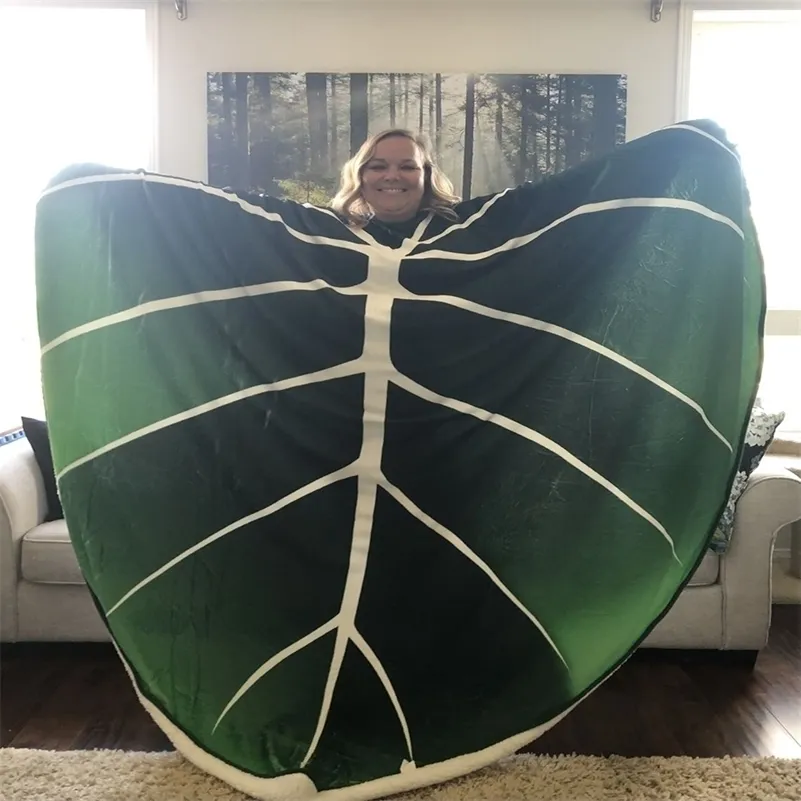 Couverture Super douce à grandes feuilles imprimées de feuilles vertes, en forme de polaire, chaude, pour lit et canapé, 200x230cm, décoration de maison, 221007