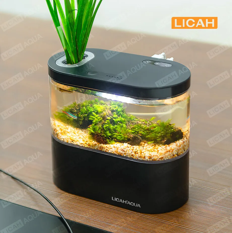 Aquariums USB Mini Desktop Aquarium Buildin Water Pump LED Light Filter 2201007