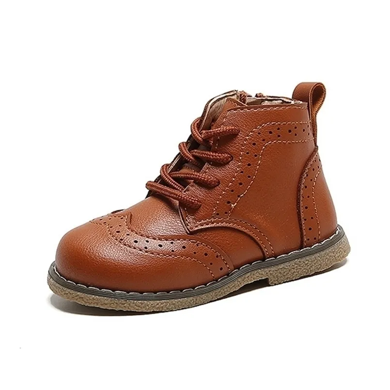 Botas COZULLAA Niños Otoño Unisex Clásico con cordones Brogue Zapatos de cuero Niños Niñas Niños Tobillo Tamaño 21-30 221007