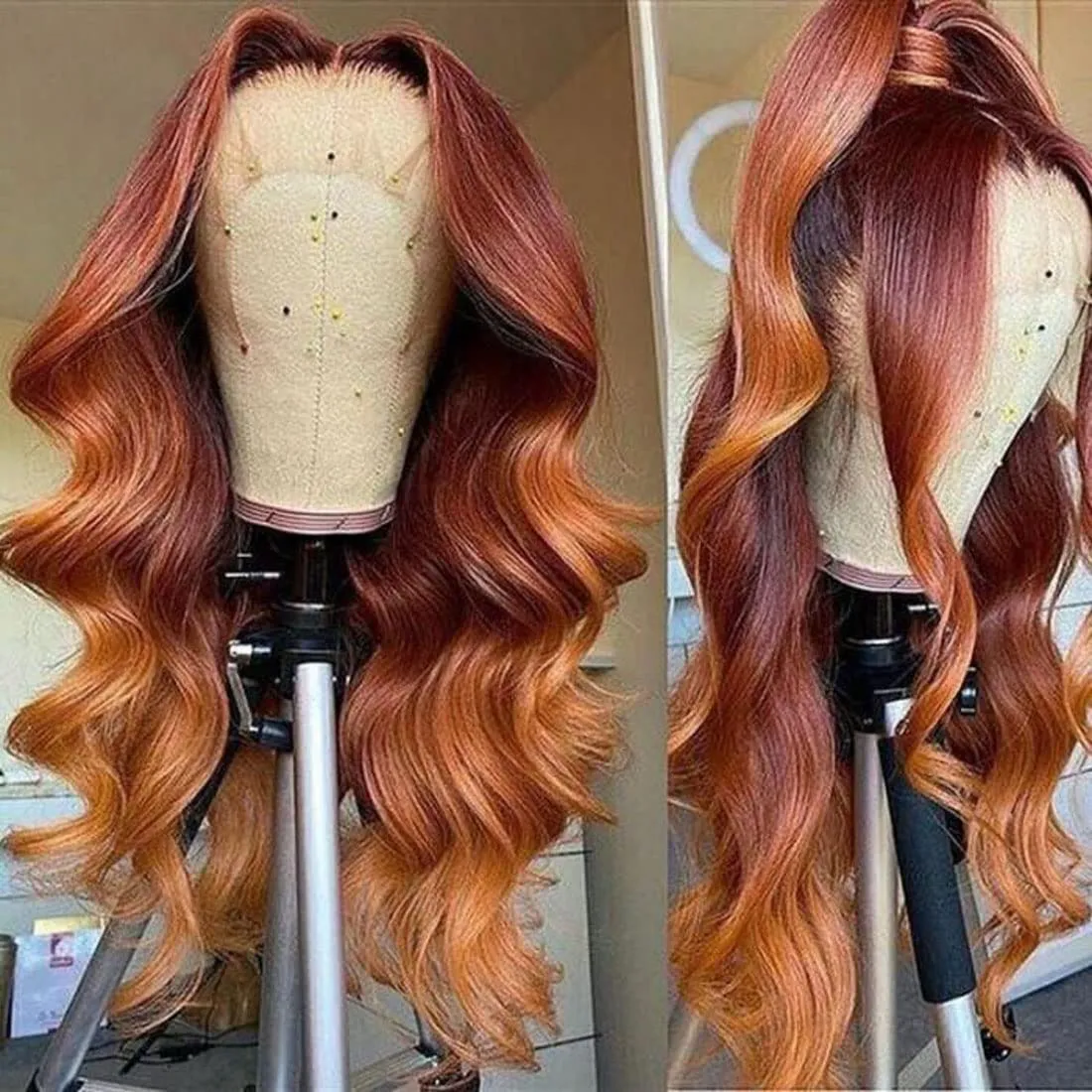 Highlight Ginger Orange HD Transparent Lace Front Wigs Human Hair Pre Plucked with Baby Hair Brazilian Remy Straight Frontal Wig Piano Color 150% Density diva1