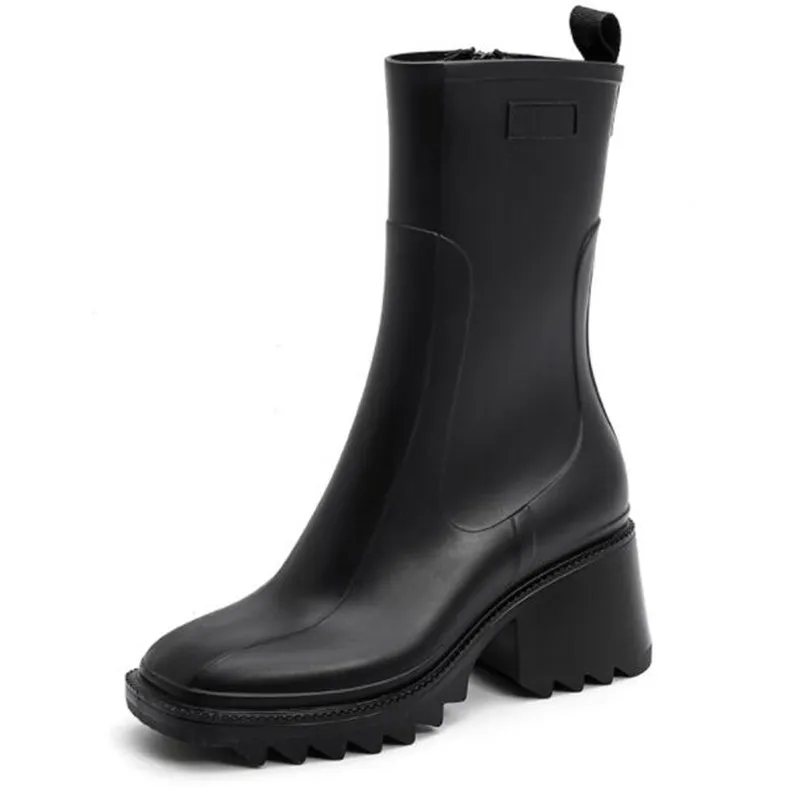Waterproof Womens Betty Boots PVC Woman Knee-high Rain Boot Winter Woman Fur Snow Booties