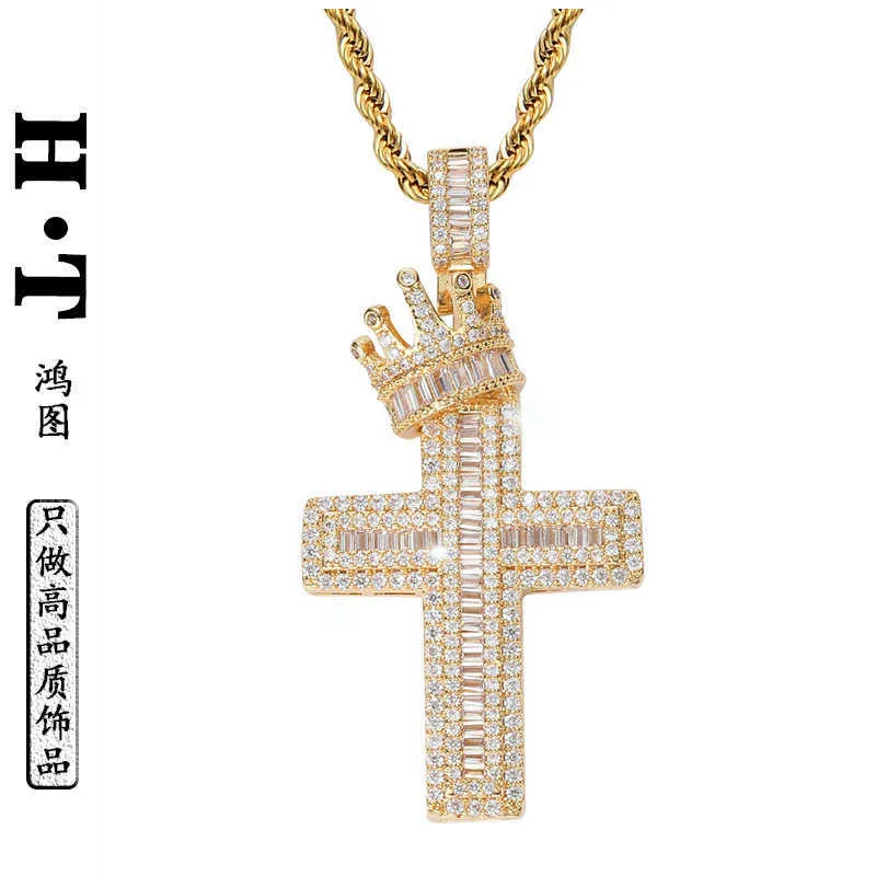 Hanger kettingen strengen snaren hiphop kroon kruis echte gouden geëlektroplateerde twist chain sieraden heren mode veelzijdig