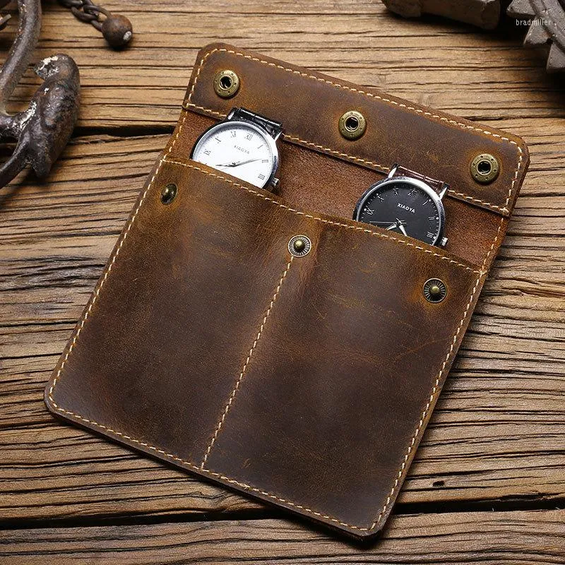 Watch Boxes Higt Quality Metal Buckle Man Pouch Genuine Leather Box Bracelet Storage Case Portable Travel Jewelry