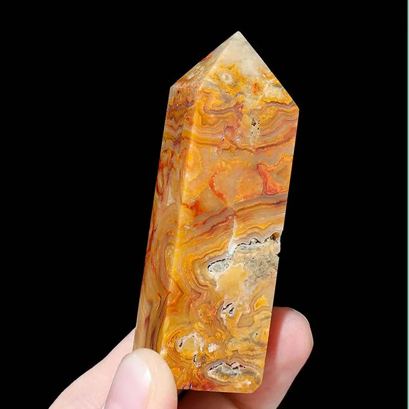 6-7 cm Arts et artisanat naturel poli fou dentelle agate quartz cristal point baguette cadeau tour à terminaison unique chakra guérison pierre précieuse décor à la maison