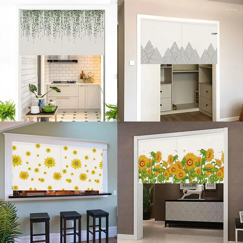 Curtain Modern Green Leaves Printed Horizontal Cabinet Sundries Shelf Bookcase Shelter Kitchen Partition