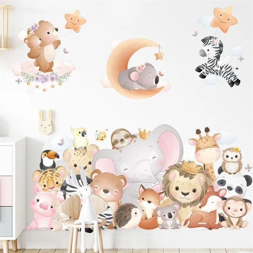 Stickers Muraux Animaux De Bande Dessinée Fête Sticker Mural pour Enfants chambre Maternelle Décor Amovible Stickers Décoration De La Maison Art Peintures Murales Fonds D'écran DIY 221008